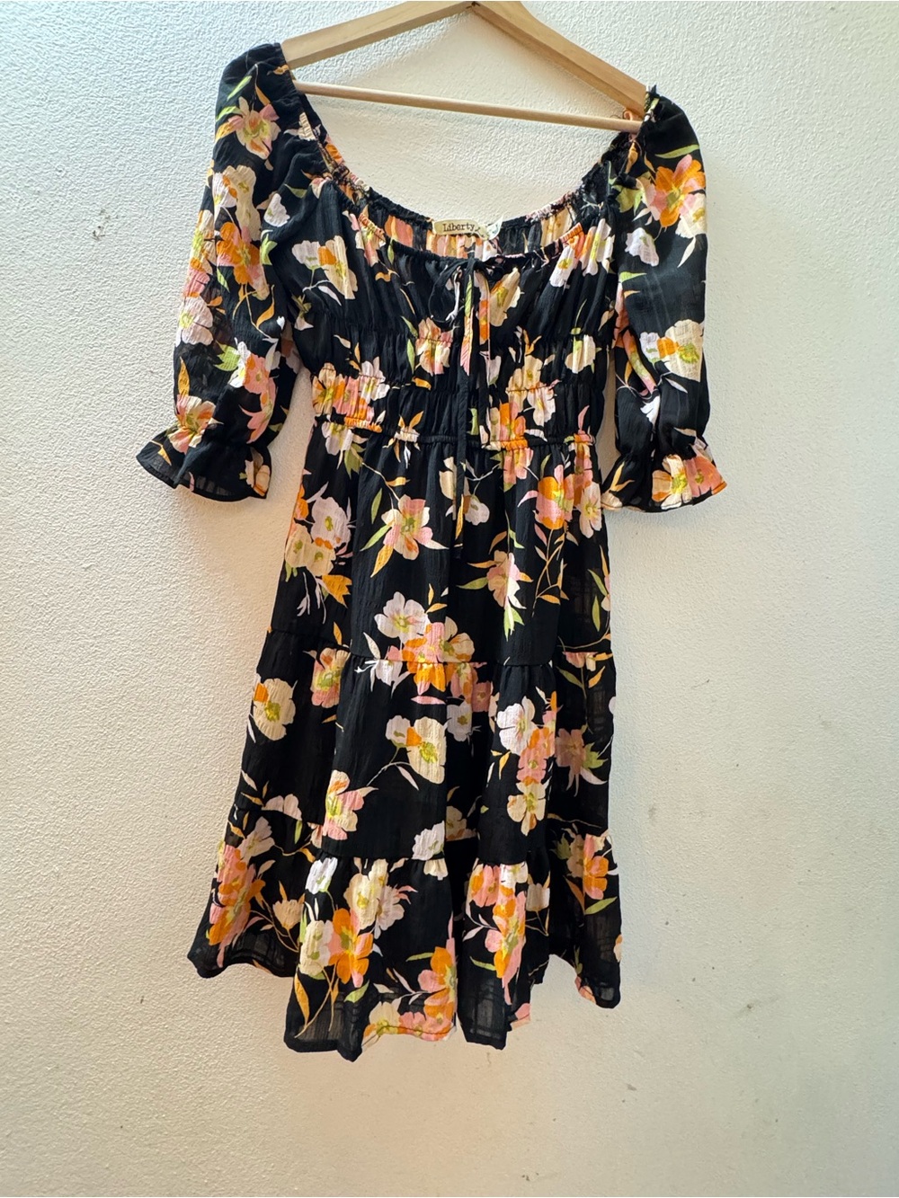Liberty Black Dress with Pink and Yellow Floral Print